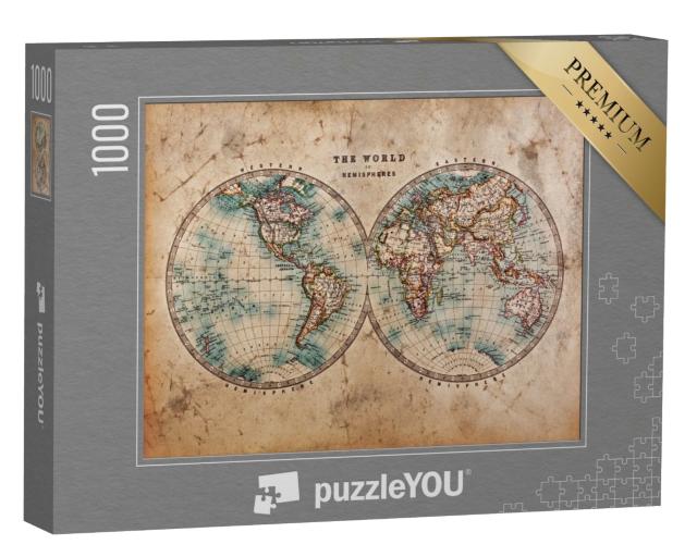 Puzzle 1000 Teile „Handkolorierte Weltkarte aus der Mitte des 19. Jahrhunderts“