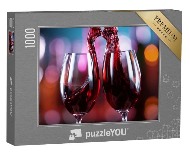 Puzzle 1000 Teile „Zwei Rotweingläser stoßen aneinander“