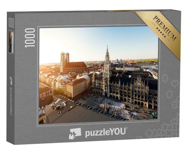 Puzzle 1000 Teile „Luftaufnahme: altes Rathaus und Marienplatz, München, Bayern“
