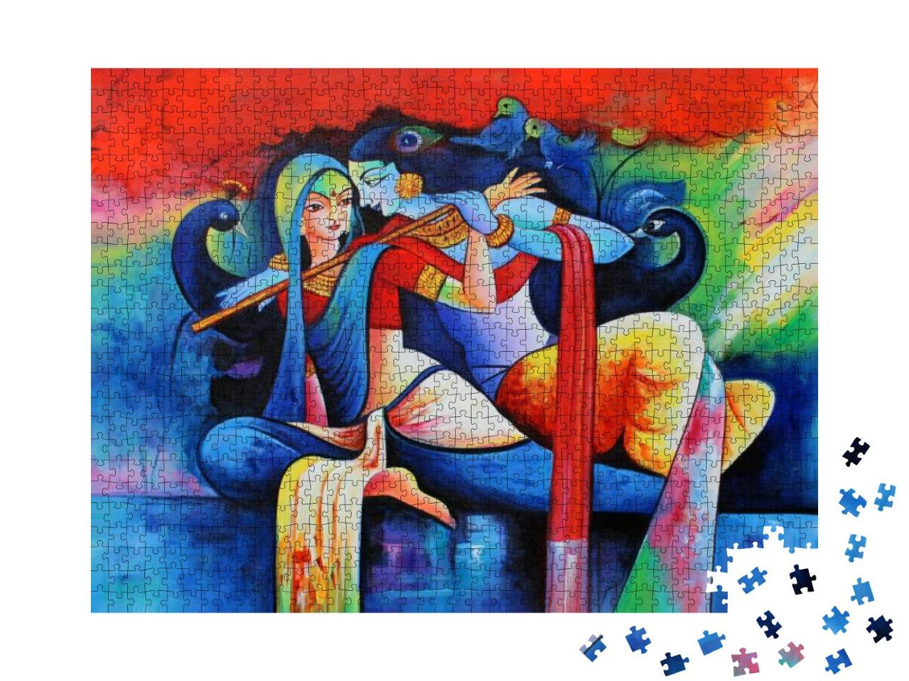 Puzzle 1000 Teile „Ölgemälde: Liebe von Lord Radha Krishna“