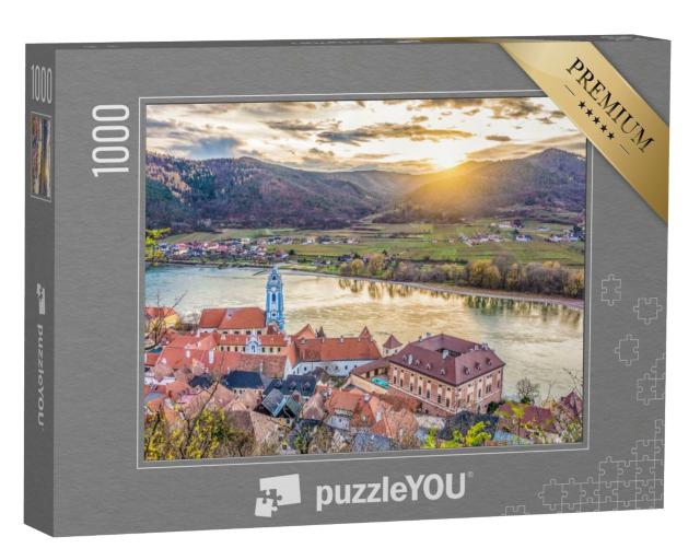 Puzzle 1000 Teile „Panoramablick auf das Wachautal mit der historischen Stadt Durnstein, Österreich“