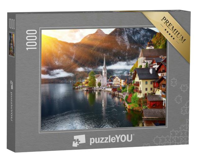 Puzzle 1000 Teile „Bergdorf Hallstatt mit Hallstätter See, Alpen, Österreich“