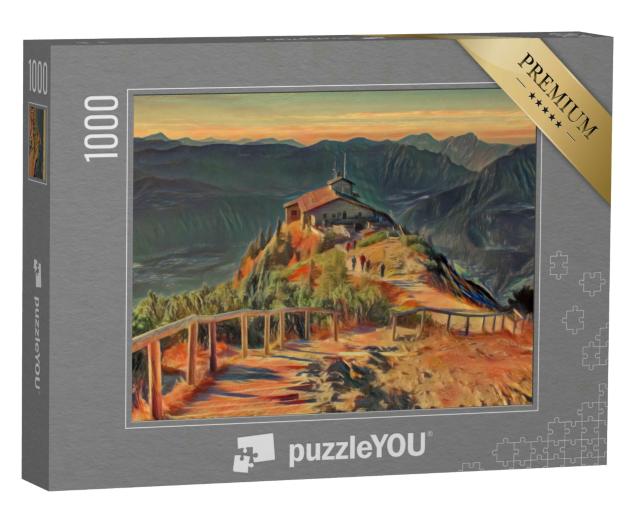 Puzzle 1000 Teile „im Stil von Edvard Munch, Der Schrei - Kehlstein Adlerhorst, Berchtesgaden, Bayern“