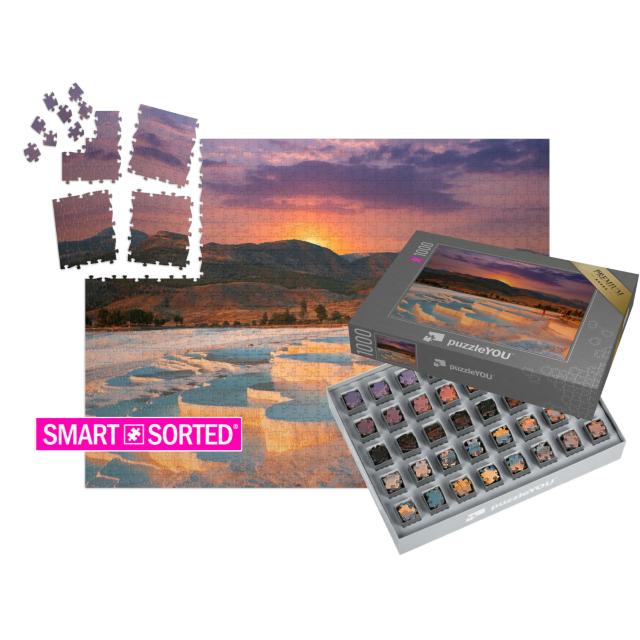 SMART SORTED® | Puzzle 1000 Teile „Wunderschöner Sonnenaufgang und natürliche Travertin-Pools und Terrassen in Pamukkale“
