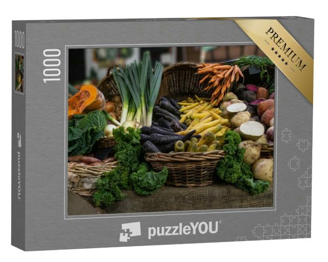 Puzzle 1000 Teile „Frisches Erntegemüse auf dem Londoner Borough Market, UK“