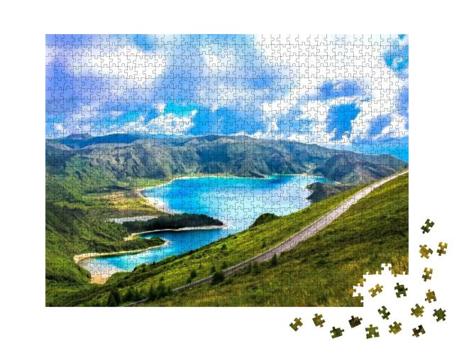 Puzzle 1000 Teile „Spektakulärer Vulkansee, Azoren, Portugal“