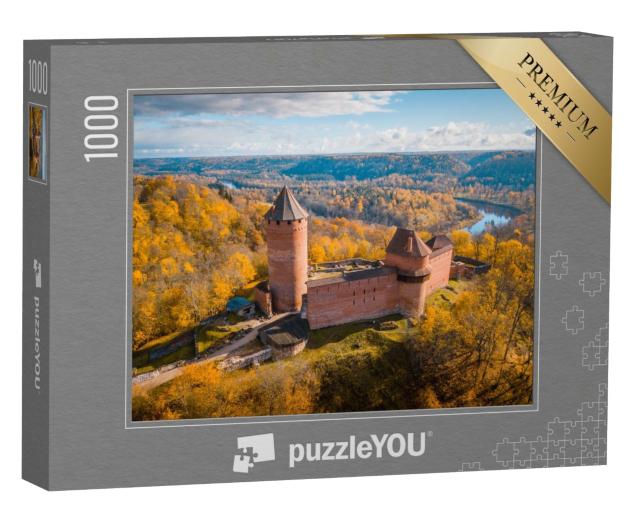 Puzzle 1000 Teile „Sonnenuntergang über der Burg Turaida, Sigulda, Lettland“