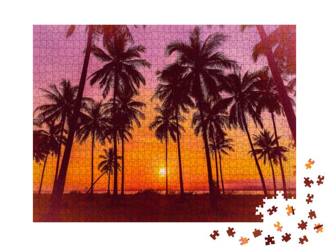 Puzzle 1000 Teile „Leuchtender Sonnenuntergang über Palmen“