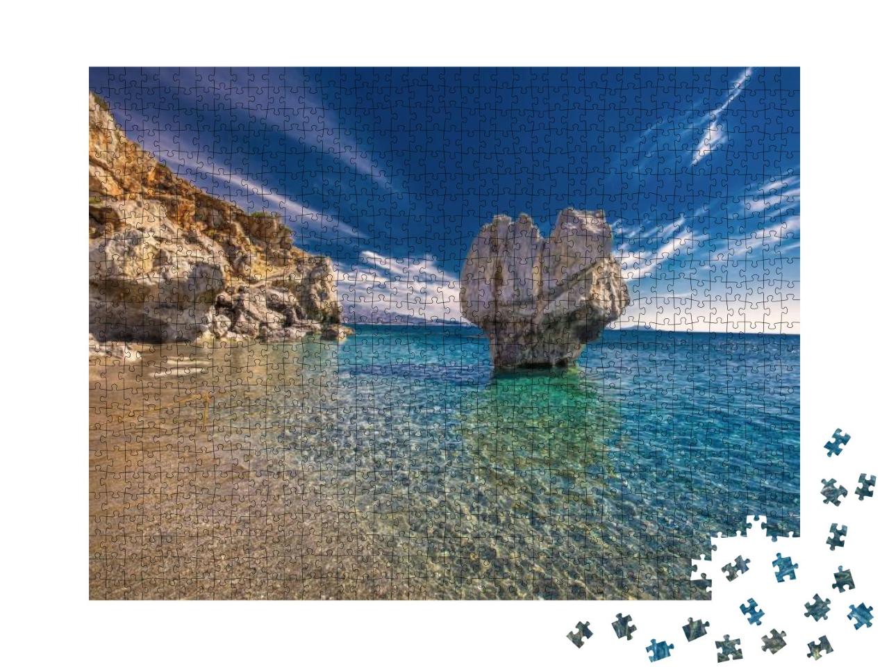 Puzzle 1000 Teile „Preveli: Strand auf der Insel Kreta mit azurblauem Wasser, Griechenland“