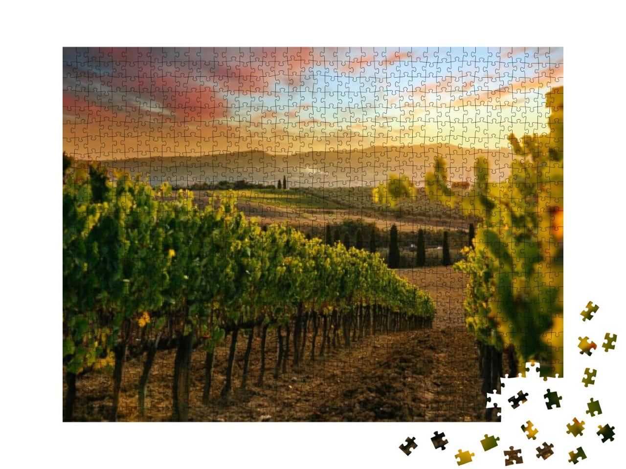 Puzzle 1000 Teile „Sonnenuntergang über den Weinbergen“