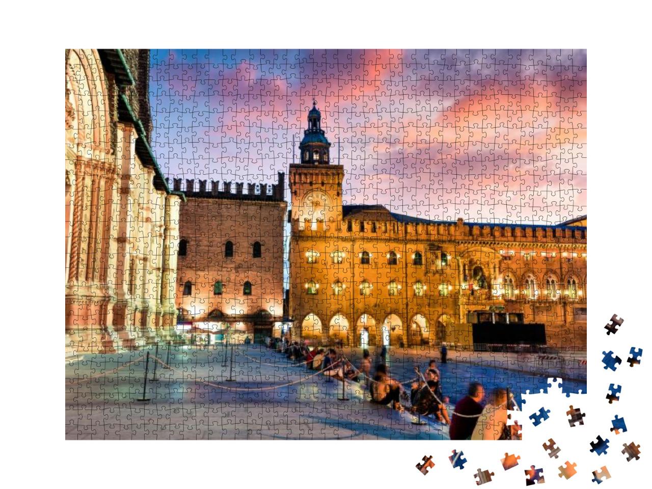 Puzzle 1000 Teile „Hauptplatz der Stadt Bologna bei Sonnenuntergang, Italien“