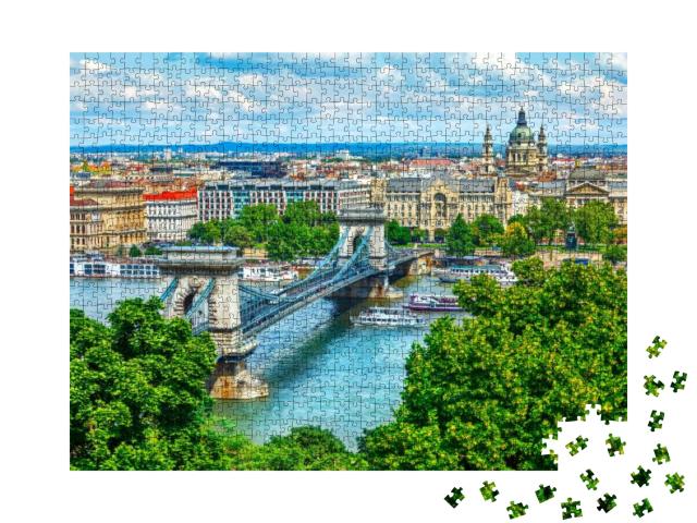 Puzzle 1000 Teile „Kettenbrücke über der Donau in der Stadt Budapest, Ungarn“