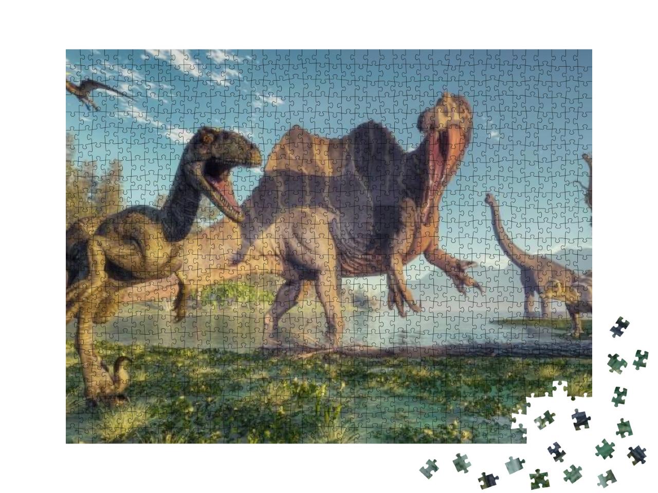 Puzzle 1000 Teile „Spinosaurus und Deinonychus“