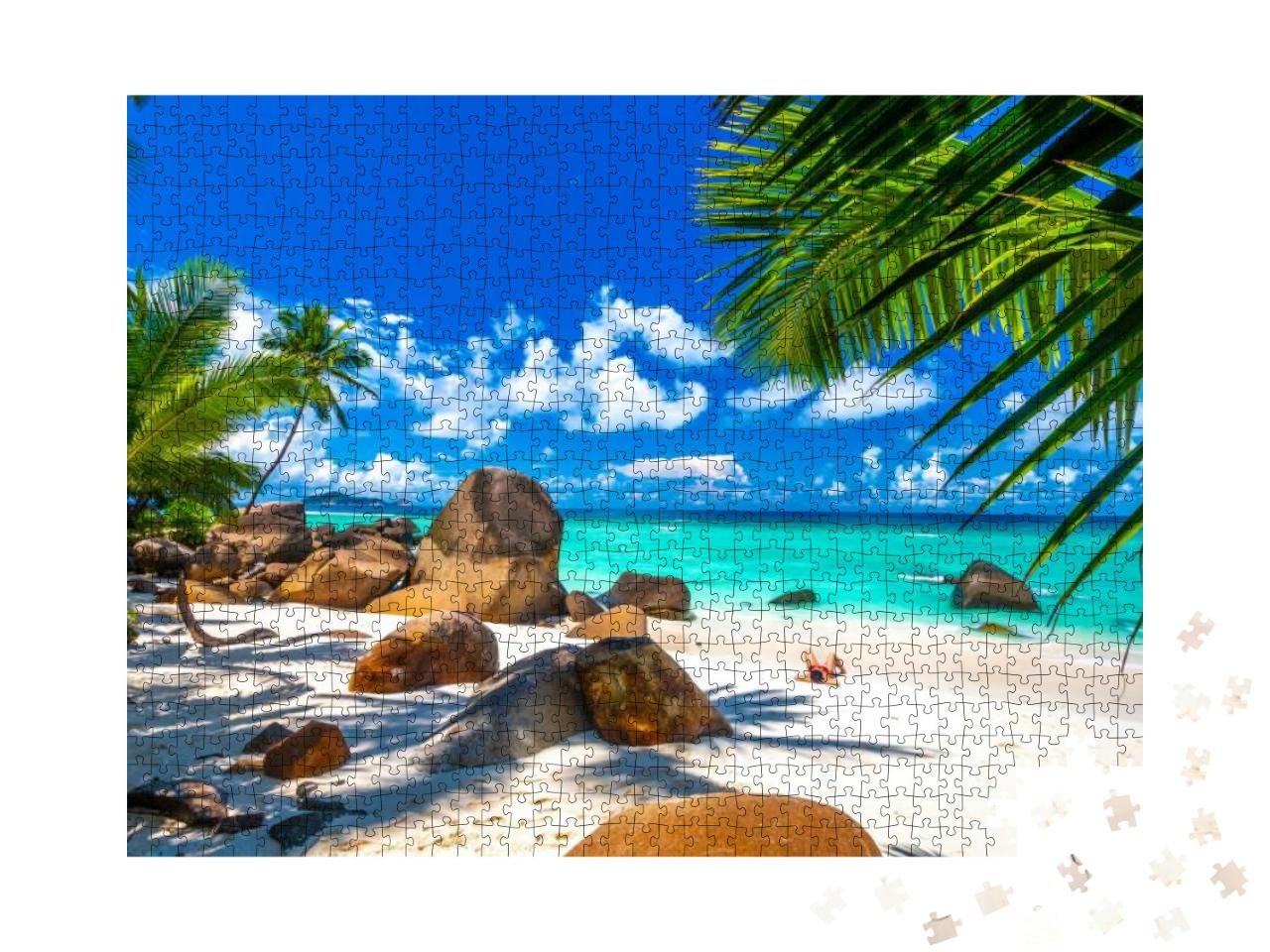 Puzzle 1000 Teile „Strand auf den Seychellen mit Granitfelsen“