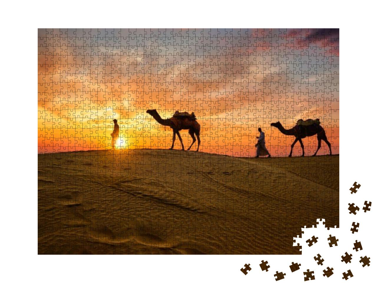 Puzzle 1000 Teile „Indische Kameltreiber in den Sanddünen “