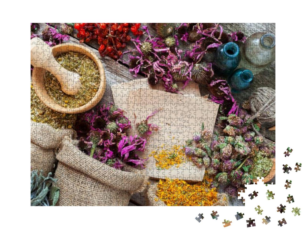Puzzle 1000 Teile „Rezepte der Kräutermedizin und getrocknete Blüten“