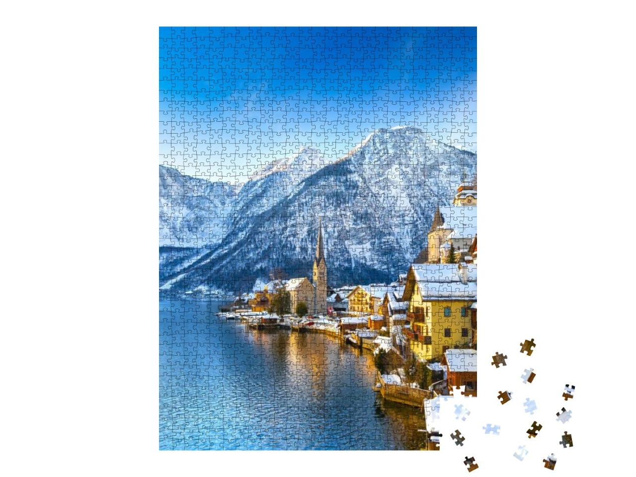 Puzzle 1000 Teile „Hallstadt an einem Sommertag mit blauem Himmel, Österreich“