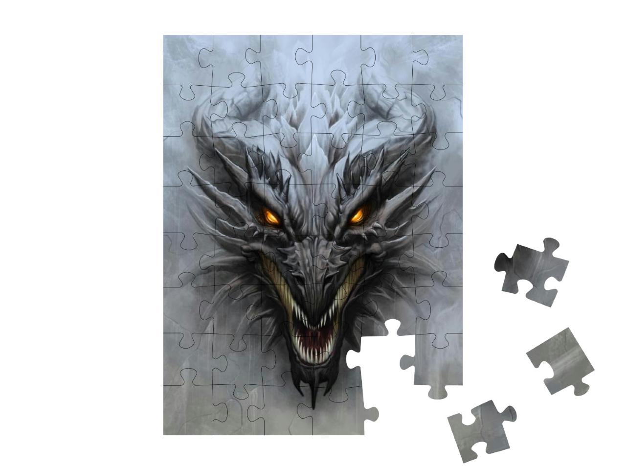 Puzzle 48 Teile „Drachenkopf auf dem grauen Stein“