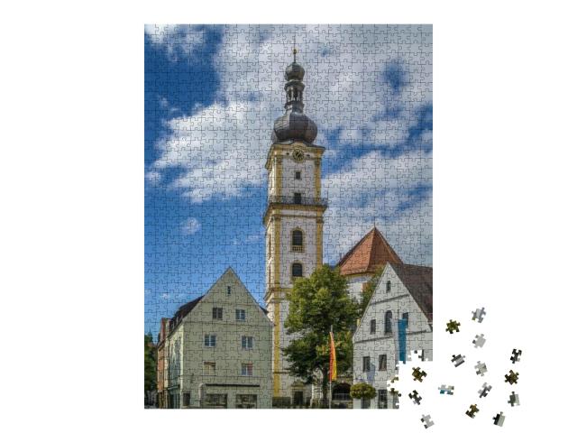 Puzzle 1000 Teile „Turm der evangelischen Kirche St. Michael, Weiden in der Oberpfalz, Deutschland“