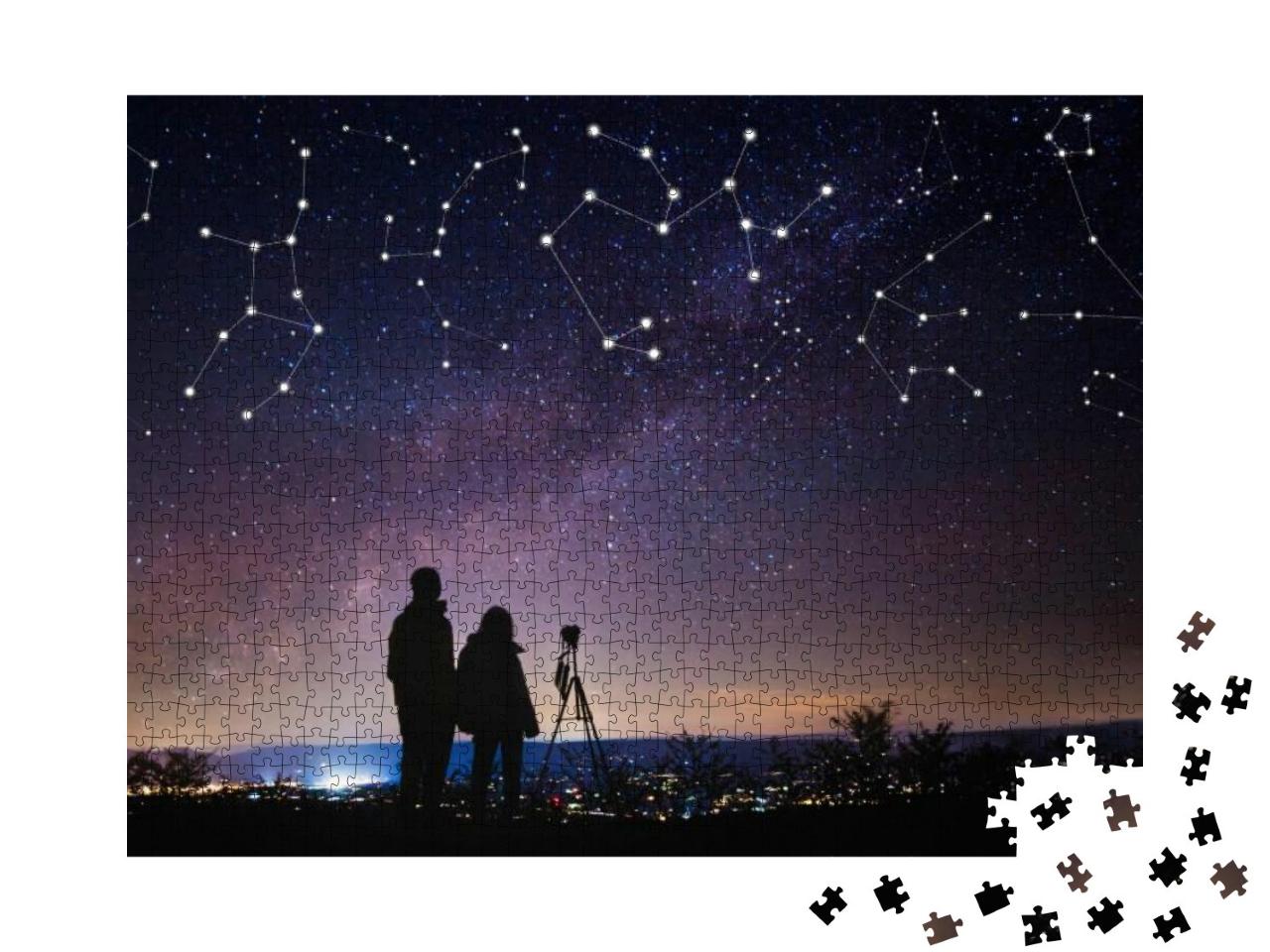 Puzzle 1000 Teile „Menschen beobachten die Sterne am Nachthimmel“
