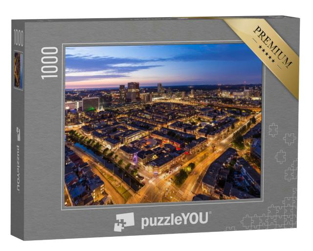 Puzzle 1000 Teile „Den Haag Skyline von oben bei Dämmerung, Niederlande“