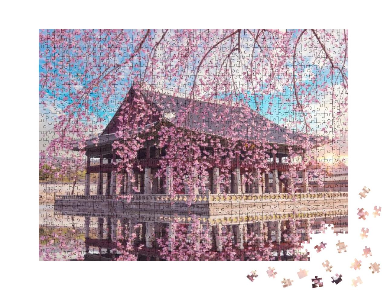 Puzzle 1000 Teile „Kirschblüte am Gyeongbokgung-Palast in Seoul“