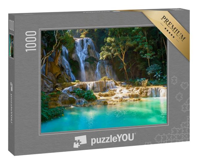 Puzzle 1000 Teile „Beeindruckende Kuang Si Wasserfälle in Luang Probang, Laos“