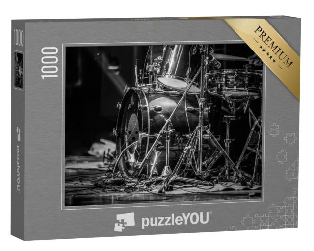 Puzzle 1000 Teile „Nahaufnahme eines Schlagzeugs, schwarz-weiß“