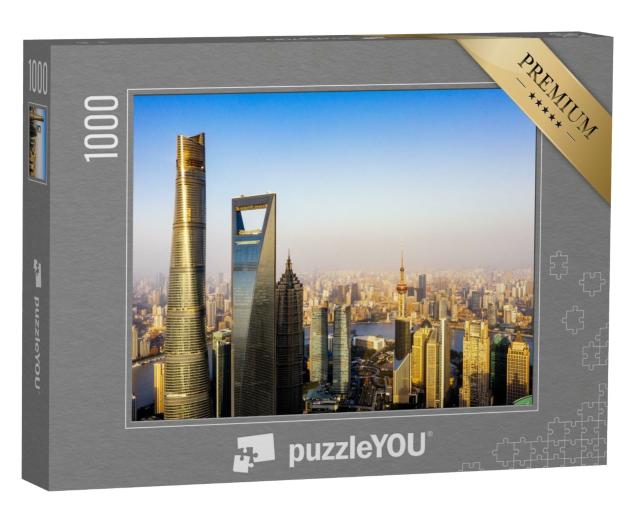 Puzzle 1000 Teile „Pudong mit Huangpu-Fluss, Shanghai, China“