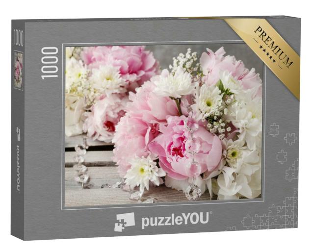 Puzzle 1000 Teile „Blumenarrangement mit rosa Pfingstrosen“