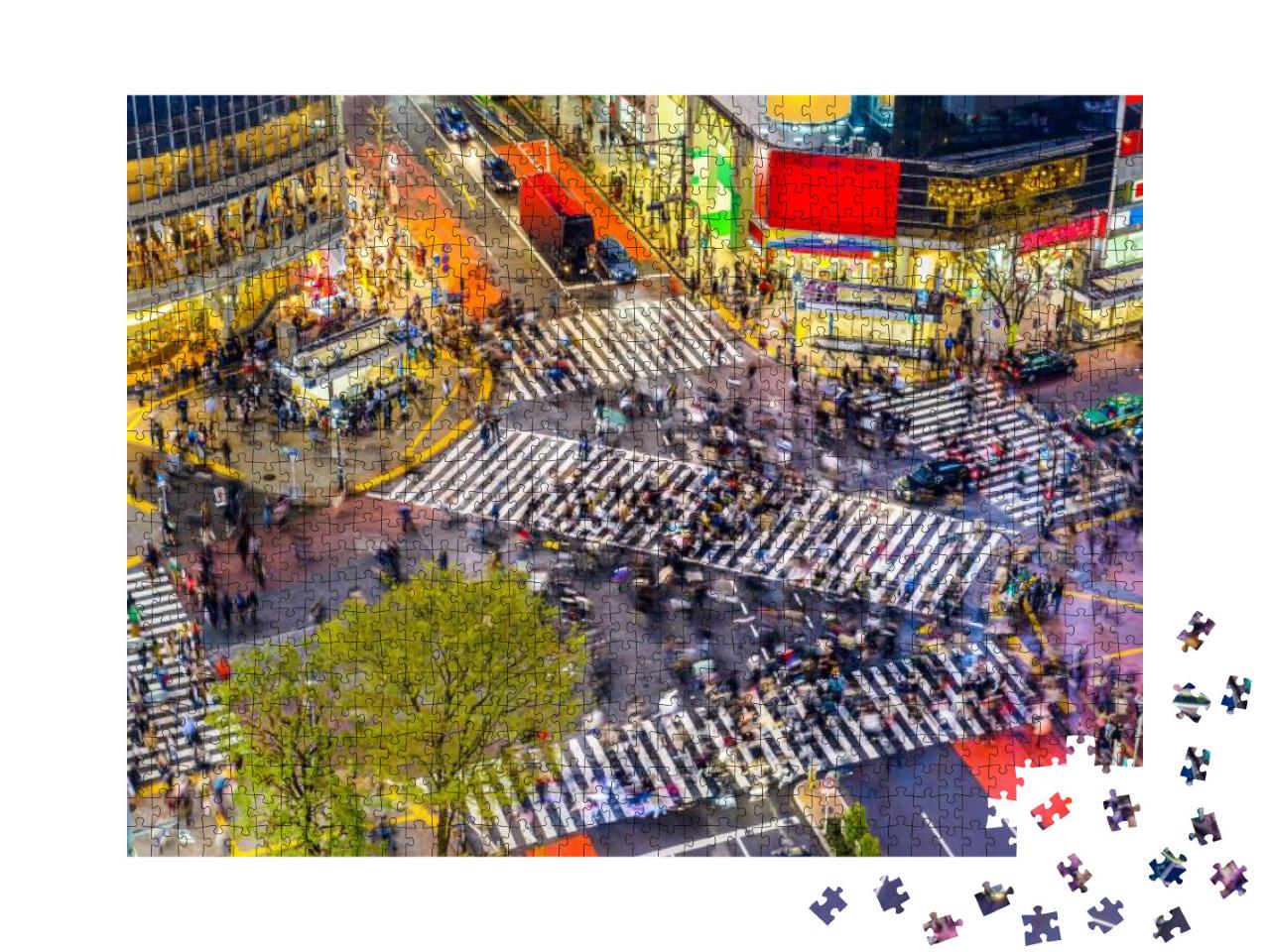 Puzzle 1000 Teile „Ansicht der Shibuya-Kreuzung, einer der belebtesten Zebrastreifen der Welt, Tokio, Japan “