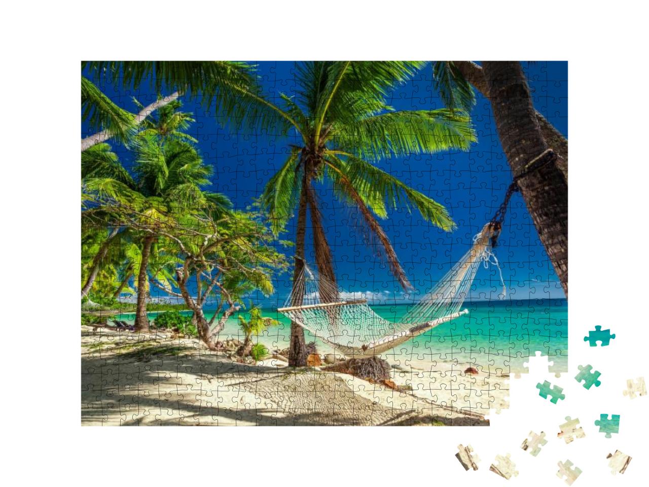 Puzzle 500 Teile „Hängematte unter tropischen Palmen, Fidschi-Inseln“
