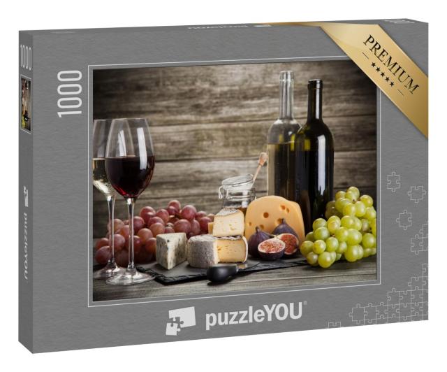 Puzzle 1000 Teile „Wein- und Käsestillleben mit Feigen und Trauben “