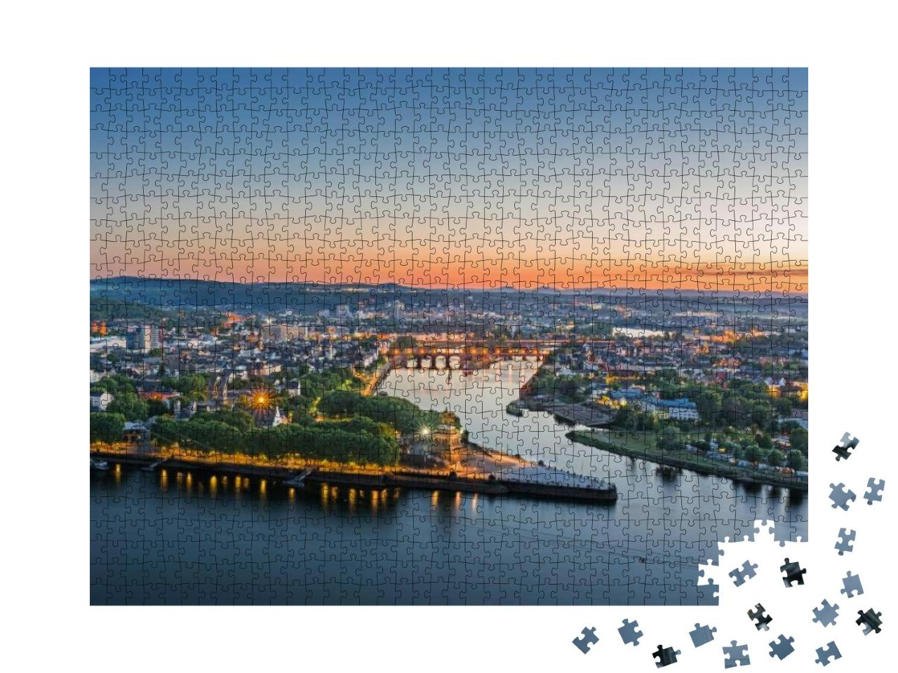 Puzzle 1000 Teile „Das Deutsche Eck in Koblenz bei Sonnenuntergang“