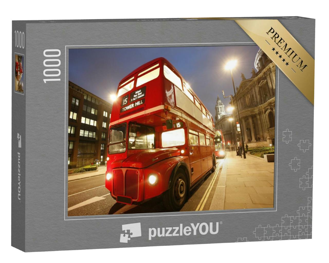 Puzzle 1000 Teile „Roter Londoner Routemaster Bus in der Abenddämmerung“