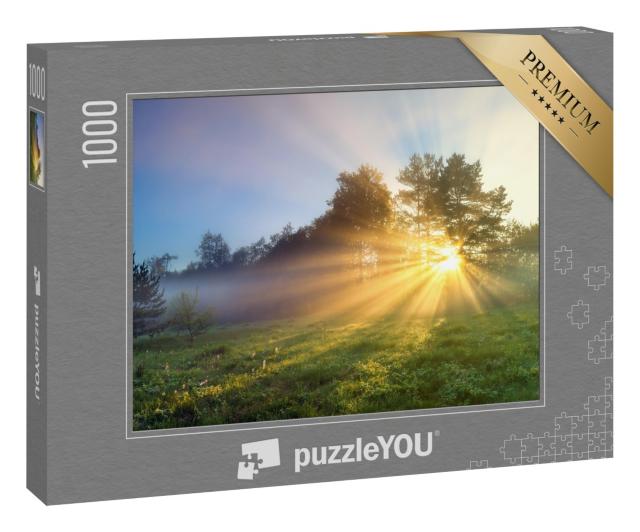 Puzzle 1000 Teile „Waldwiese im Sonnenaufgang“