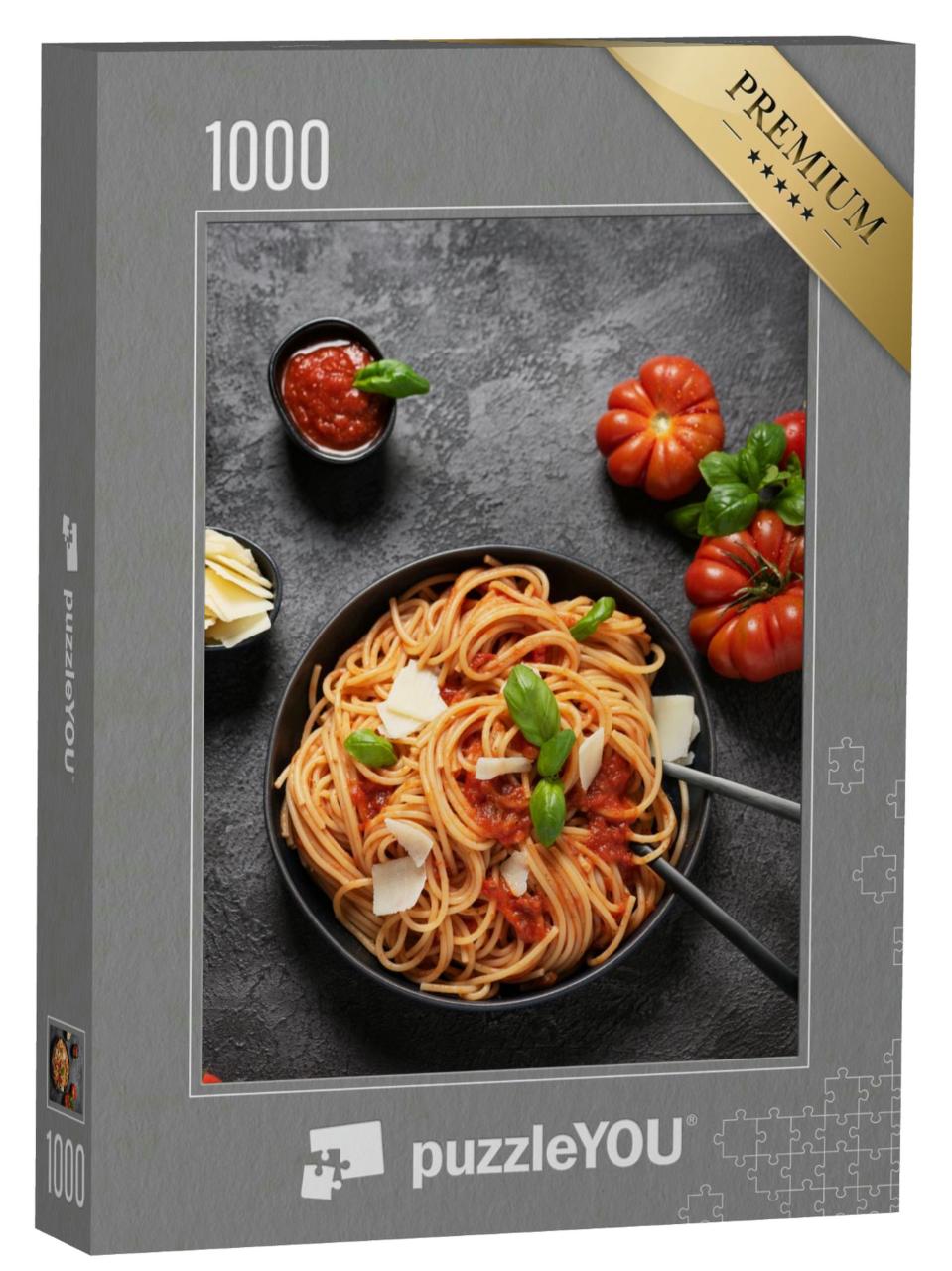 Puzzle 1000 Teile „Traditionelle italienische Pasta mit Tomatensauce, Basilikum und Käse“