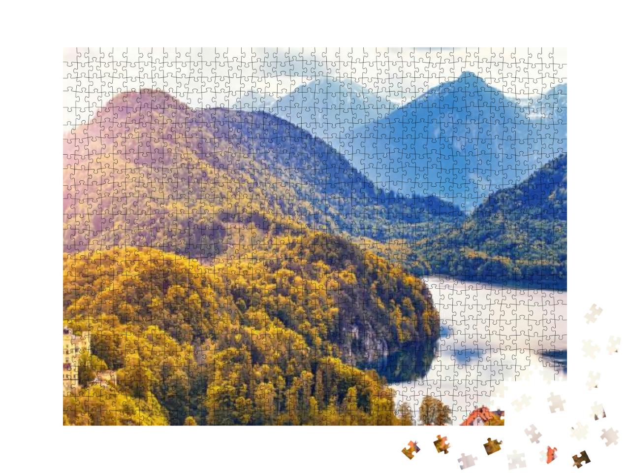 Puzzle 1000 Teile „Verwunschener Alpsee und Schloss Hohenschwangau, Bayern“