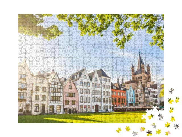 Puzzle 1000 Teile „Bunte Häuser und grüner Park in Köln, Deutschland“