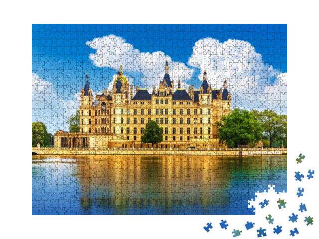 Puzzle 1000 Teile „Aussicht auf das alte Schloss in Schwerin, Mecklenburg-Vorpommern“