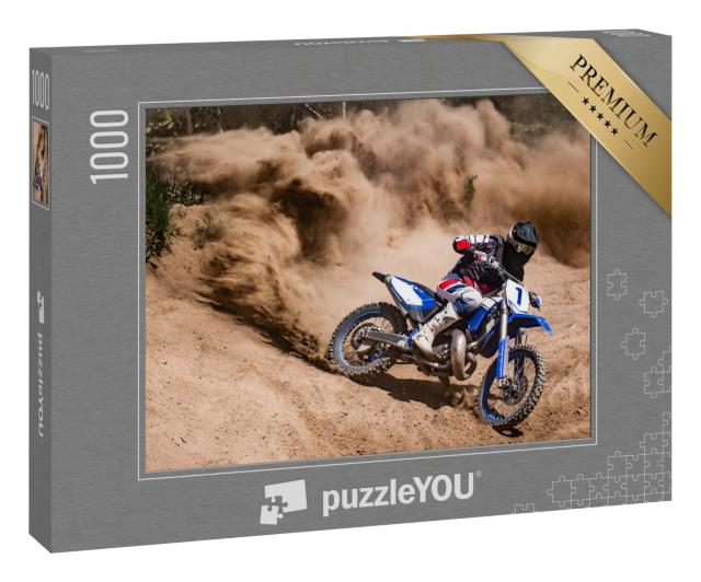 Puzzle 1000 Teile „Motocross-Fahrer beim Drift durch Sand“