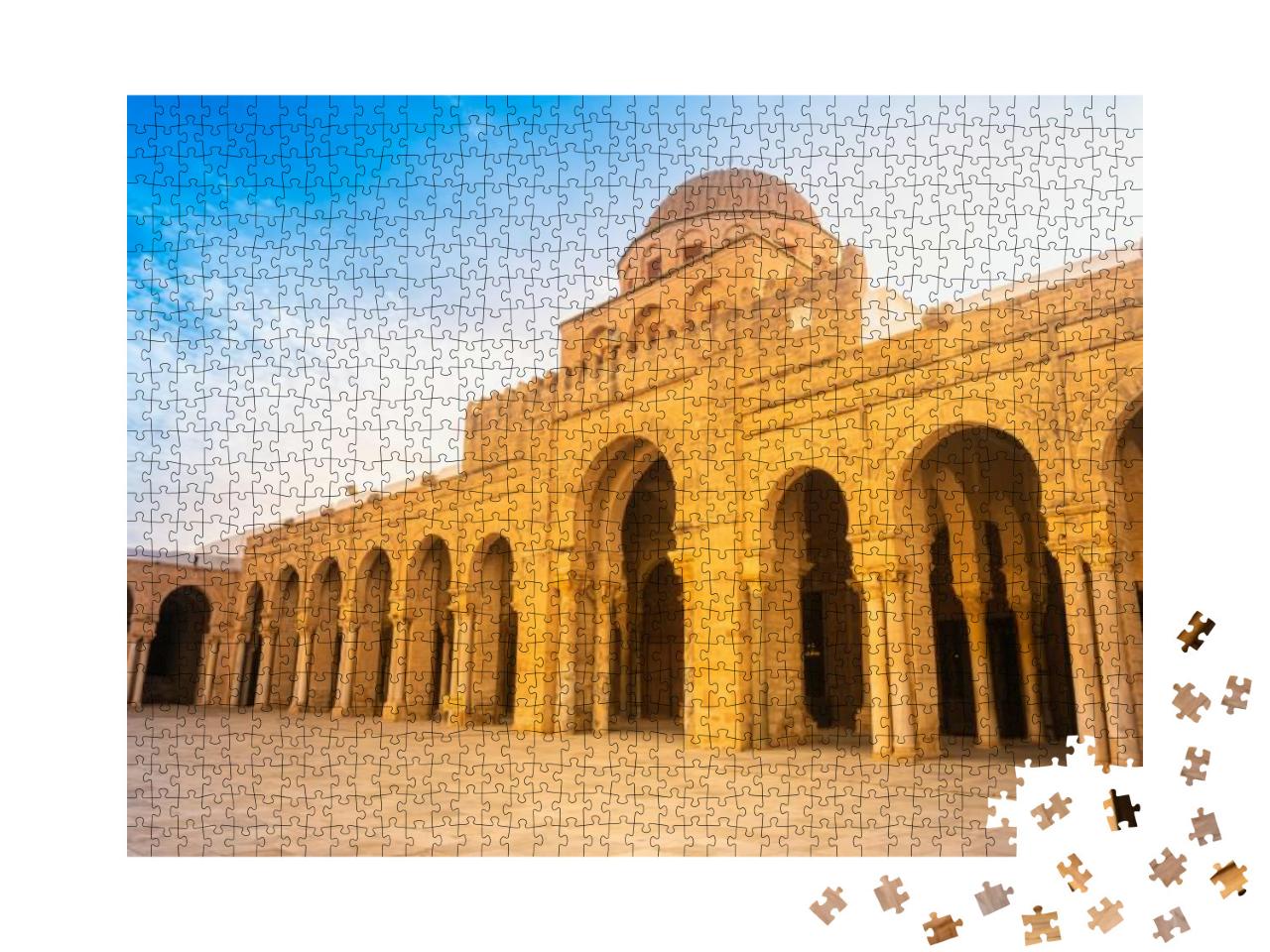 Puzzle 1000 Teile „Große Moschee von Kairouan, antikes Bauwerk in der Sahara, Tunesien“