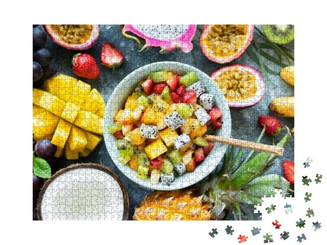 Puzzle 1000 Teile „Tropischer Obstsalat mit Mango und Pitaya“