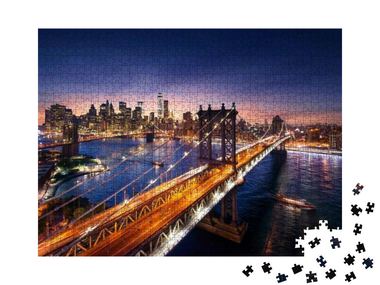 Puzzle 1000 Teile „Sonnenuntergang über Manhatten und der Brooklyn Bridge, New York“