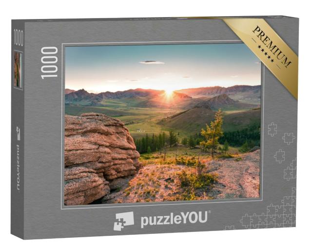Puzzle 1000 Teile „Sonnenaufgang in der Mongolei im Gorkhi-Terelj Nationalpark“