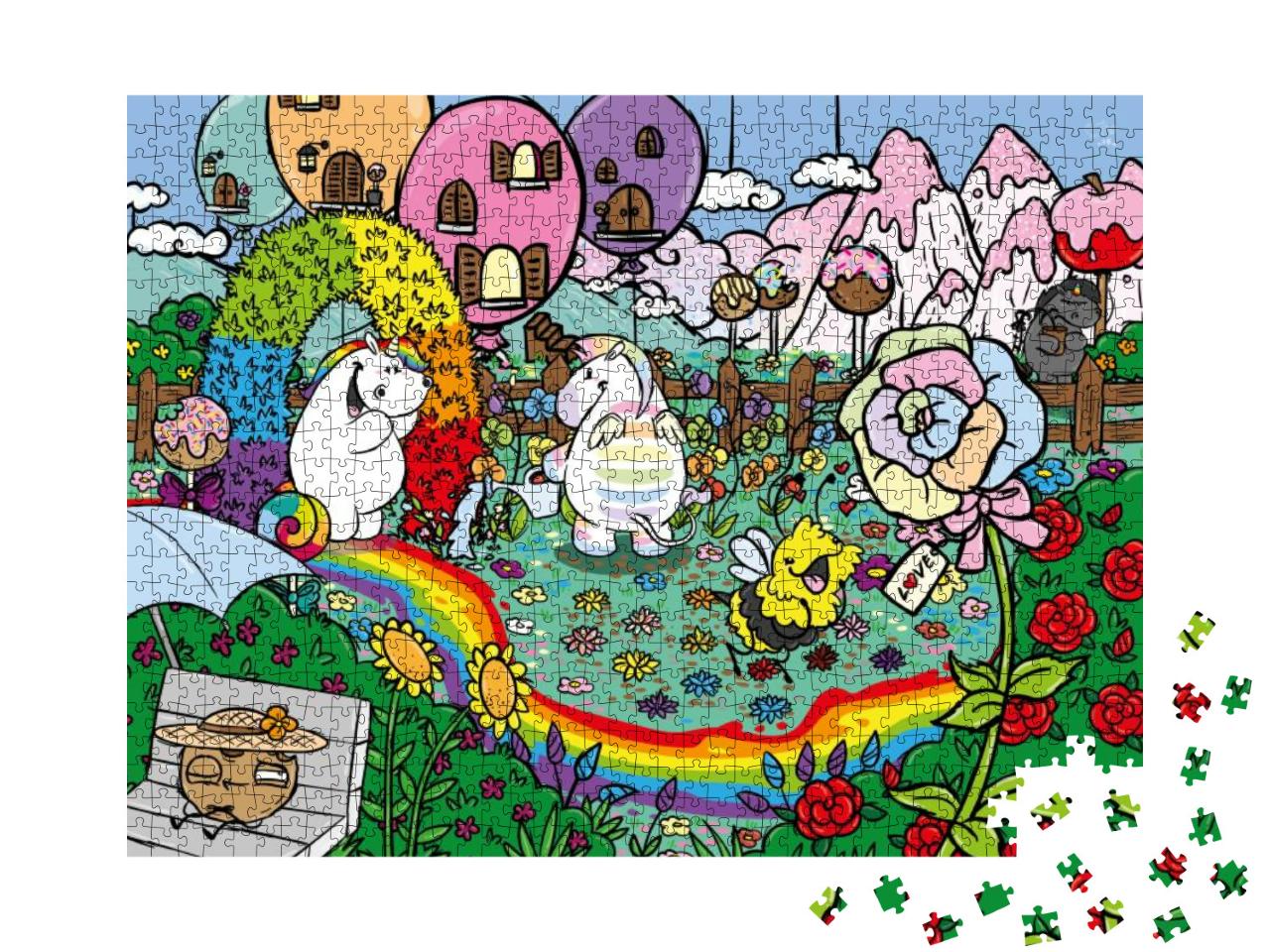 Puzzle 1000 Teile „Pummeleinhorn: Pummel & Friends - Glitzergarten“