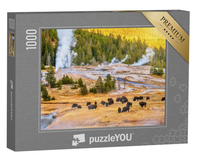 Puzzle 1000 Teile „Bisonherde bei Sonnenuntergang im Yellowstone-Nationalpark“