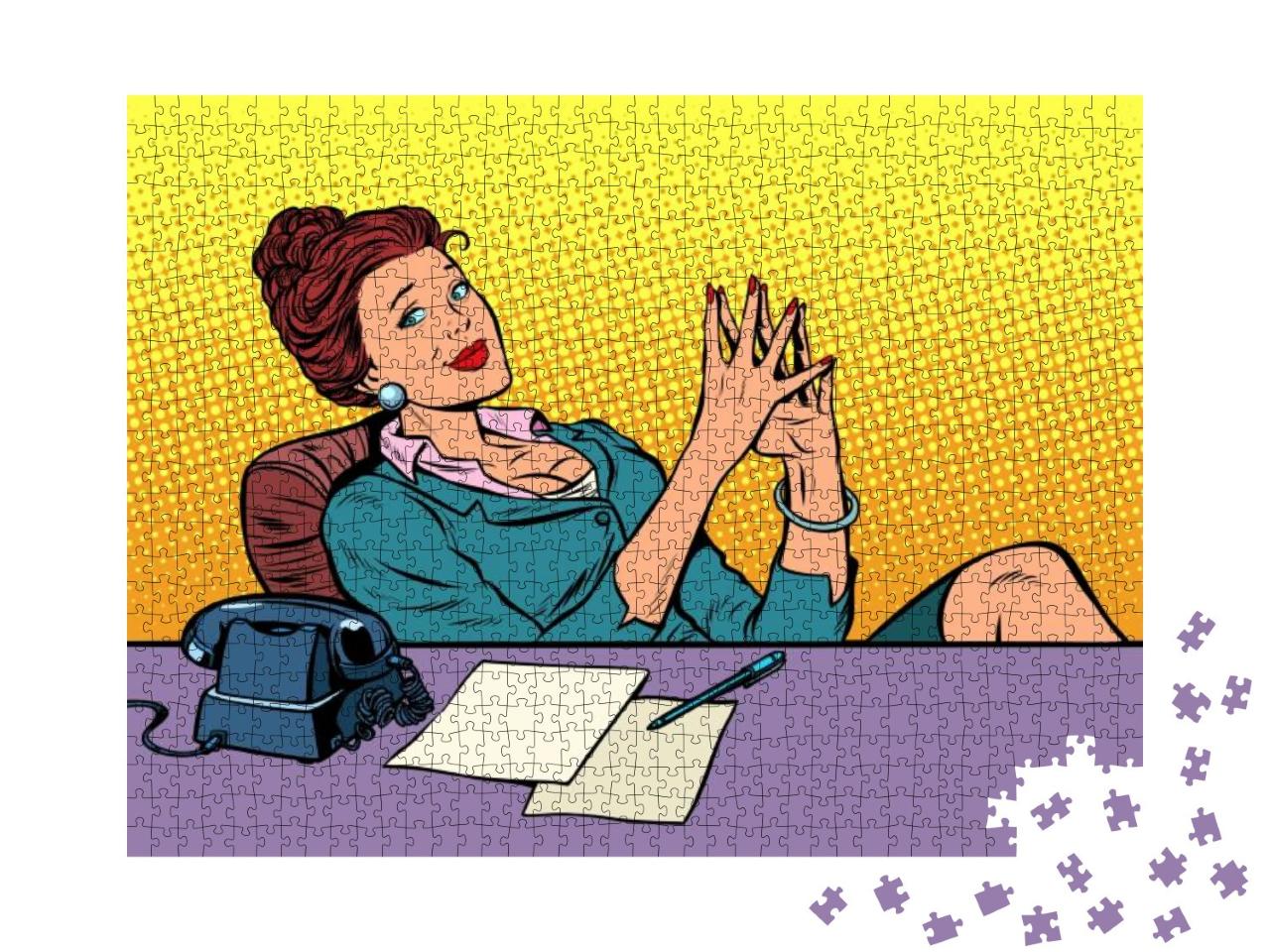 Puzzle 1000 Teile „Pop-Art-Comic: Geschäftsfrau am Schreibtisch“