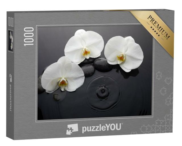 Puzzle 1000 Teile „Weiße Orchidee und schwarze Steine“