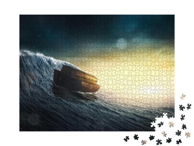 Puzzle 1000 Teile „Digitale Kunst: Die Arche Noah im Sturm“